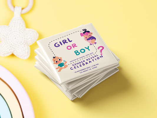 Custom Gender Reveal Magnet Invitation, Boy or Girl, Set of 10