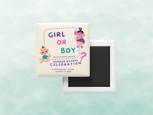 Custom Gender Reveal Magnet Invitation, Boy or Girl – Personalized Party Keepsake, Set of 10